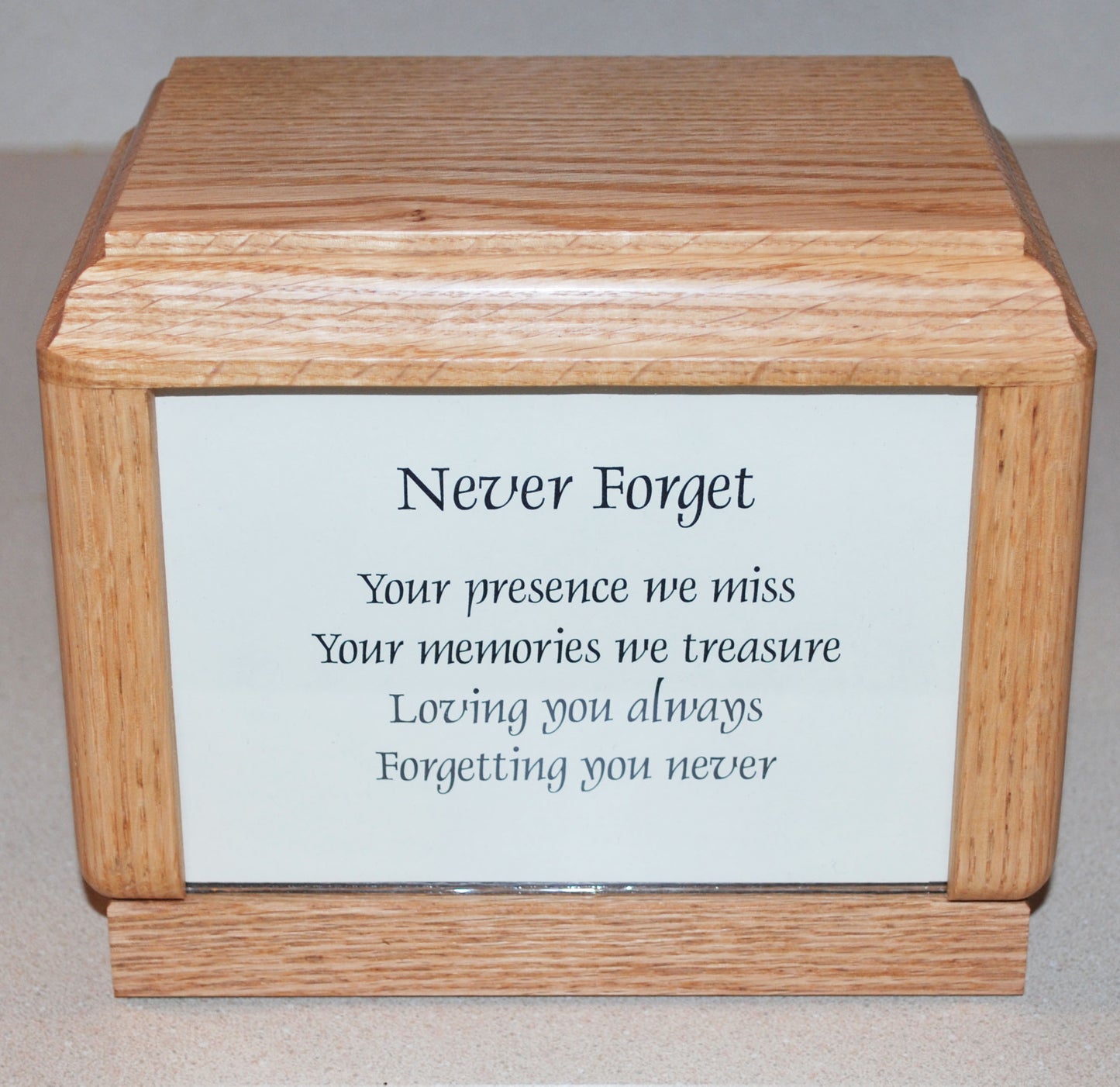 Solid Oak glass picture front urn