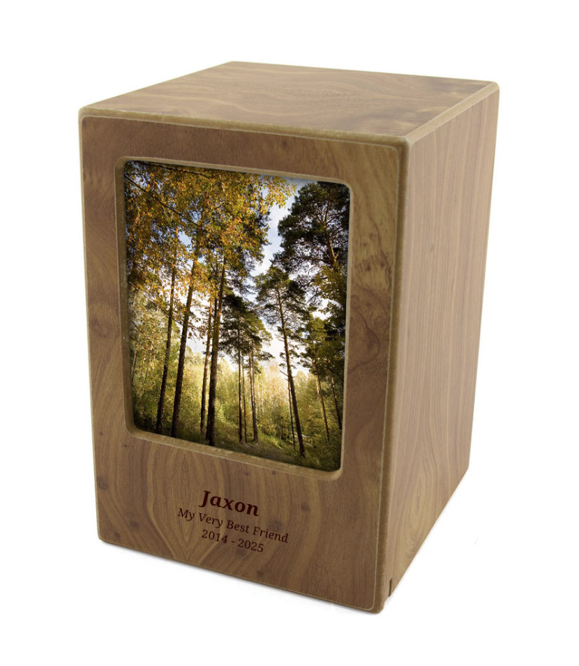 Full SIze Photo Urn for pets 101 to 150 lbs - multiple finishes (with personalization)